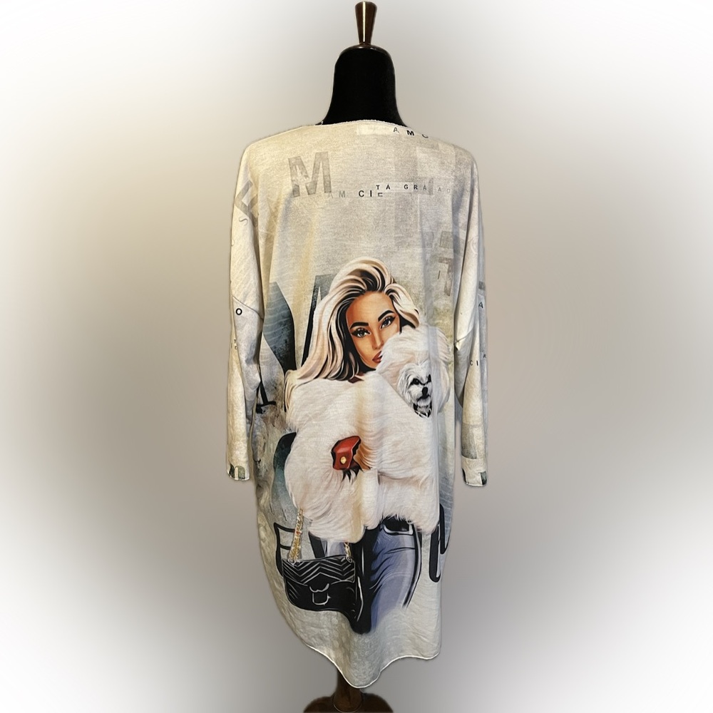 Grey Violet Black and White Graphic Fashionista Tunic size OS - Picture 3 of 13